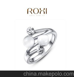 ROXI厂价直销欧美外贸畅销手饰首饰批发白金双猫眼石戒指一件代发